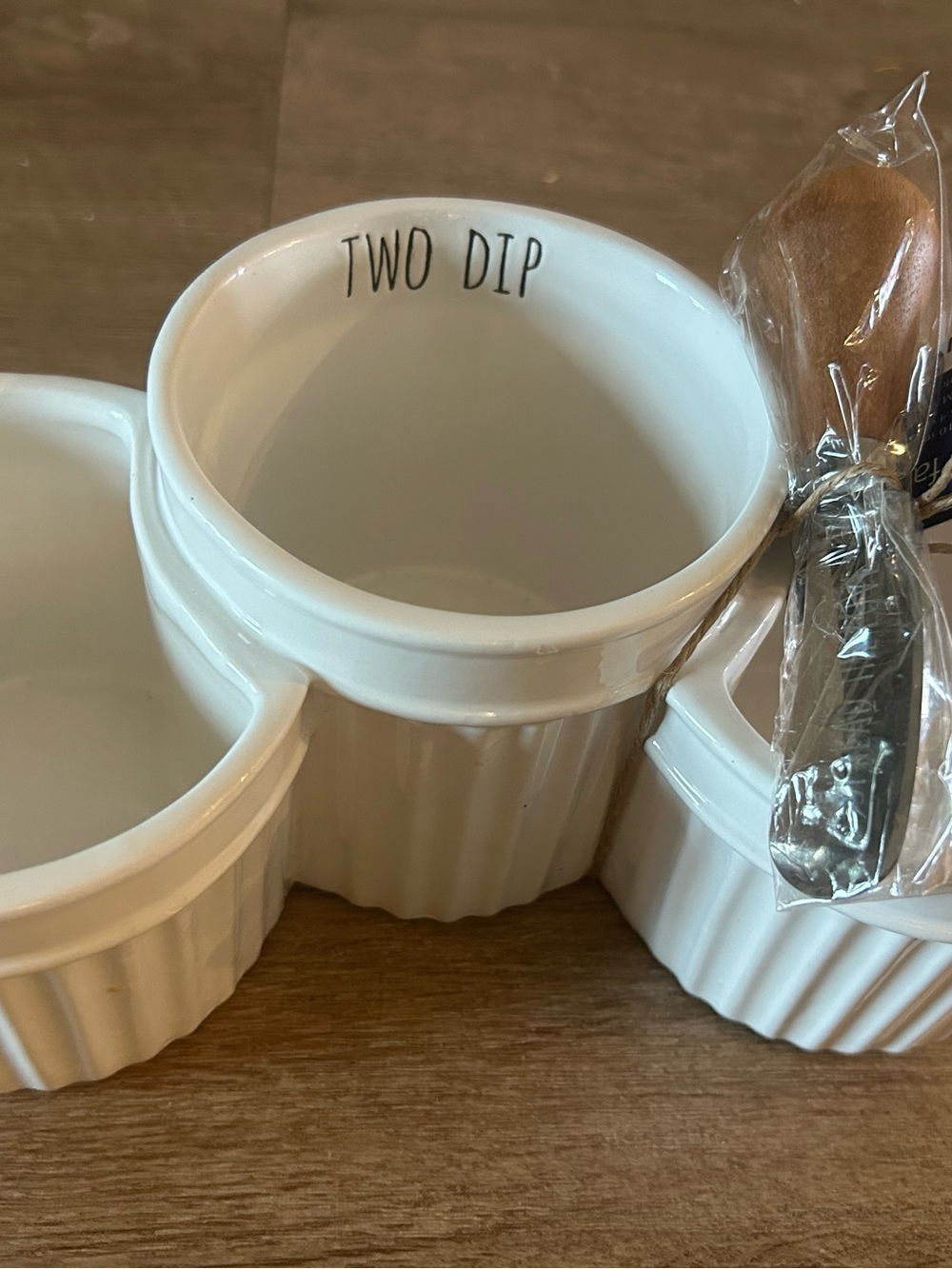 Pfaltzgraff Dip Bowls w/ Spreader White "One Dip, Two Dip, Three Dip...More" NEW - Picture 2 of 8